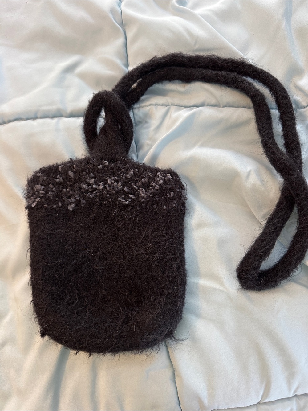 Handmade Black Fuzzy Crossbody Bag